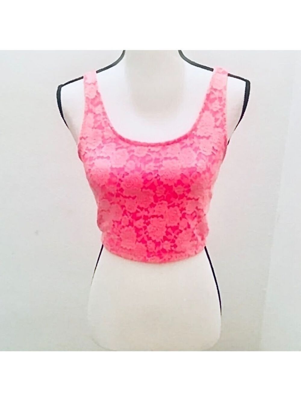 Neon Hot Pink Lace Crop Top Tank